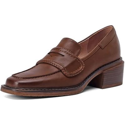 Mode Echt Leer Instappers Dames Schoenen Casual Loafers Vierkante Neus Eenvoudige Schoenen Dikke Hak Schoenen Vrouw Zapatos De Mujer 34 bruin