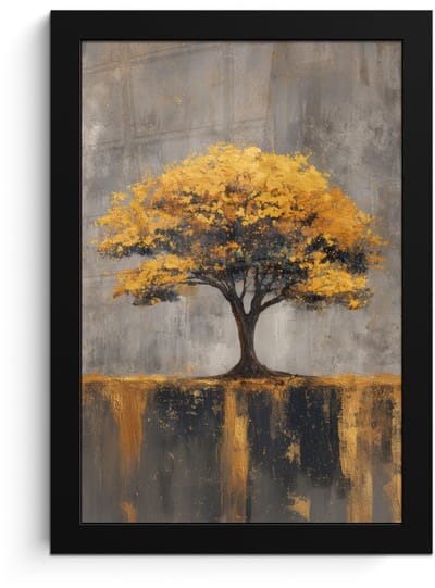 Poster in lijst - Fotolijst 20x30 cm - Posters - Boom - Bladeren - Goud - Abstract - Posterlijst zwart - Decoratie - Wanddecoratie woonkamer - Muurdecoratie slaapkamer