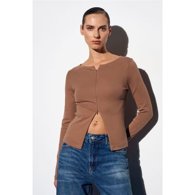 Slim Fit Katoenmix Rits Blouse
