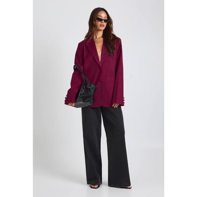 boohoo Dames Lange enkelrijige, ontspannen pasvorm, op maat gemaakte blazer | Burgundy | Maat: 8