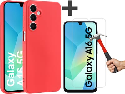Hoesje geschikt voor Samsung Galaxy A16 (5G/4G) hoesje zacht siliconen met gehard glas Screenprotector- Arara backcover- Rood