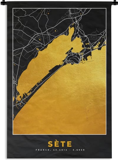 Wandkleed - Wanddoek - Stadskaart – Frankrijk – Kaart – Plattegrond - Sète - 120x180 cm - Wandtapijt