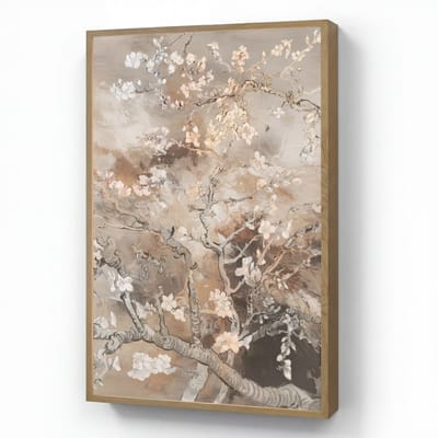 Wandlamp 60x90 cm - Oplaadbaar - Amandelbloesem - Kunst - Van Gogh - Beige - Abstract - Wandlampen binnen woonkamer - Slaapkamer lamp - Decoratieve nachtlamp - Vloerlamp draadloos