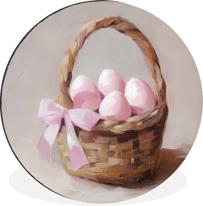 WallCircle - Wandcirkel - Muurcirkel - Mand - Eieren - Roze - Aluminium - Dibond - 30x30 cm - Binnen en Buiten