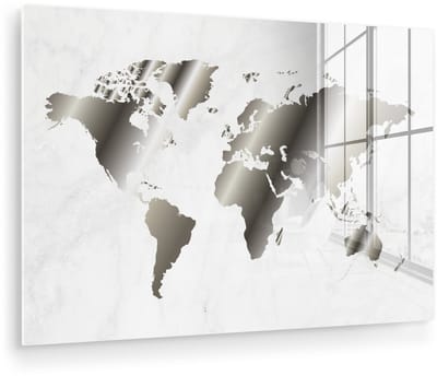 ® Glasschilderij 150x100 cm - Schilderij acrylglas - Wereldkaart - Zwart Wit - Marmer - Foto op glas - Muurdecoratie woonkamer - Wanddecoratie slaapkamer - Schilderijen