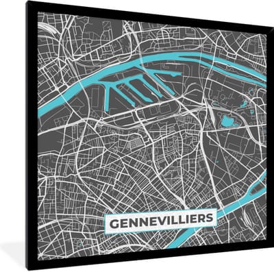 Fotolijst incl. Poster - Gennevilliers - Frankrijk - Stadskaart - Kaart - Plattegrond - 40x40 cm - Posterlijst