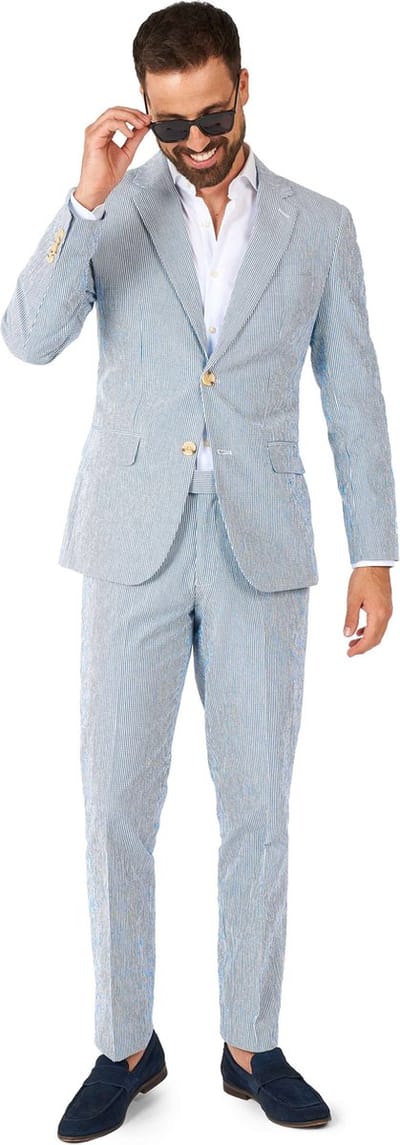 OppoSuits Daily Seer Sucker - Casual Heren Pak - Casual Chic Outfit - Inclusief Pantalon en Blazer - Grijs - Maat: EU 46