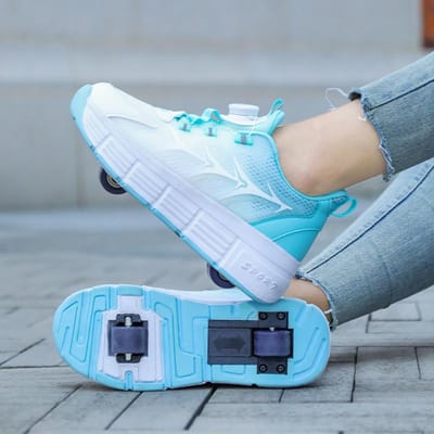 Nieuwe Kinderen Wegloop Schoenen Jongens en Meisjes Burst Schoenen Dubbel Wiel Volwassen Schoenen met Wielen School Meisjes Roller Skates Zomer 39 white