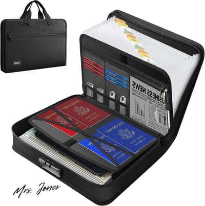 Mrs. Jones Accordeon-map met slot - meerdere vakken vuurvaste documentenorganizer met handvat en ritssluiting - 13 vakken uitbreidbare map met etiketten voor brieven A4-bestanden .