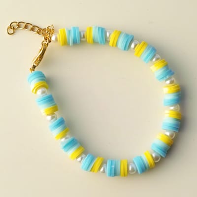 Parelarmband met katzuki kralen in geel en blauw