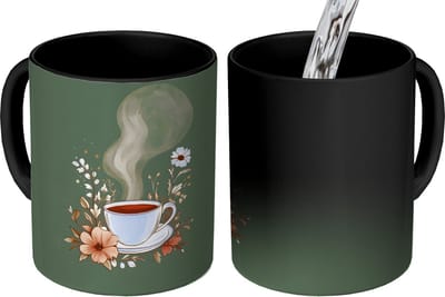 Magische Mok - Foto op Warmte Mokken - Koffiemok - Kop - Bloemen - Groen - Koffie - Magic Mok - Beker - 350 ML - Theemok