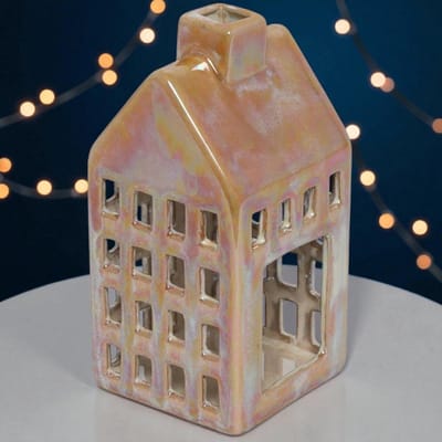 Countryfield Theelichthouder huis geel – 17 cm - kerstdecoratie - kerstcadeau