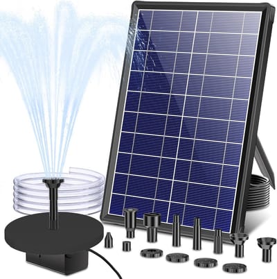 Zonnepomp voor vijvers met filter 300L/H, 1.5 m slang, 3 m kabel en 10 spuitmonden voor tuin, vogelbad en fontein