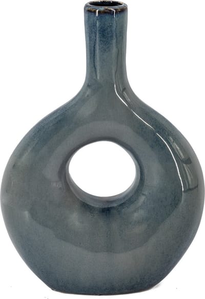 HomeBound by KY | Aardewerk donut vaas blauw | bloemenvaas met gat