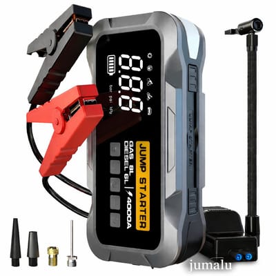 Auto Jumpstarter met Luchtcompressor 4000A – Startbooster & Powerbank – Bandenpomp, LED Licht – Geschikt voor Benzine 8L & Diesel 6L
