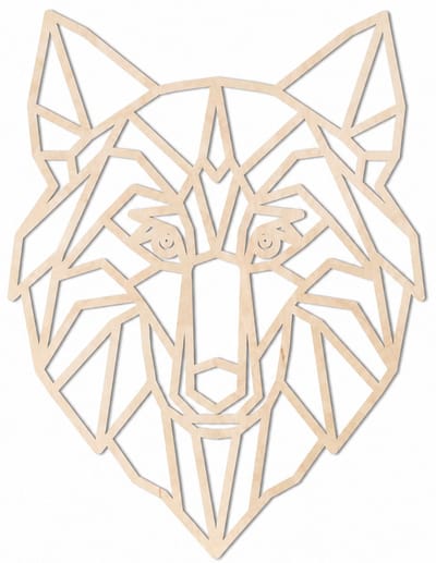 Houten wanddecoratie - Wooden wall decoration | Wolf 45 x 59cm | Licht hout - Natural wood | Geometrische muurdecoratie - Geometric wall art - Origami Design Wandfiguur - Echt Hout - Real Wood - Wilde Dieren - Bos