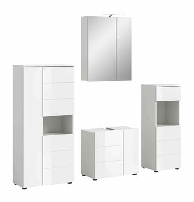 Vira Badkamer 5 Delen Wit Hoogglans met Verlichting - 188 x 190 x 34cm