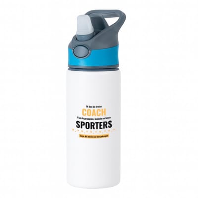 Hacebo® - ik ben de trotste coach van de grappigste, leukste en beste sporters, en ja dit heb ik van hun gekregen waterfles met rietje blauw - de trotste coach - sport - verjaardagscadeau - verjaardag - cadeau - water fles - 650ML