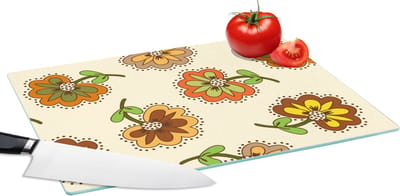 Glazen Snijplank - 39x28 - Design - Bloemen - Retro - Vintage - Snijplanken Glas