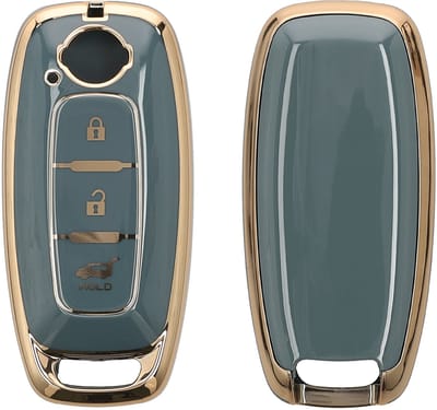 kwmobile autosleutel hoesje geschikt voor Nissan 3-Knoppen Ariya B6 B9 X-trail T33 Qashqai hoes - TPU autosleutel behuizing - Beschermende auto sleutel case - Sleuteletui in blauw / goud