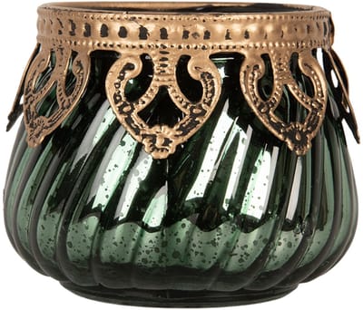 Clayre & Eef Waxinelichthouder Ø 8x7 cm Groen Glas