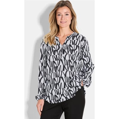 Gedessineerde blouse met tuniekhals - zwart / wit / gedess. - Gr. 42 van Goldner Fashion
