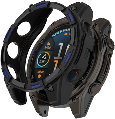Strap-it Rugged TPU Beschermhoes (Zwart/Blauw) – Stevige schokbestendige case – duurzame bescherming – geschikt voor Garmin Quatix 8 (47mm)