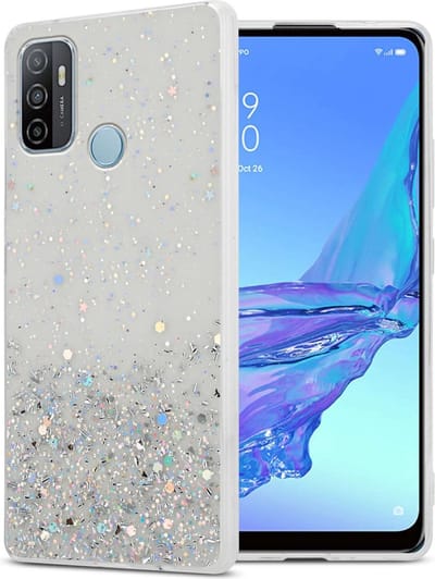Cadorabo Hoesje geschikt voor Oppo A53 in Transparant met Glitter - Beschermhoes van flexibel TPU silicone met fonkelende glitters Case Cover Etui