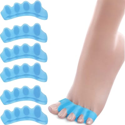 Teenspreider siliconen voor alle tenen, 6 x, tenenspreider, hallux valgus, correctie, gel teenslippers voor bunion-correctie, correctie voor alle tenen, correctie voor hamertenen-Blauw