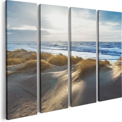 Artaza Canvas Schilderij Vierluik Duinen En Zee  - 80x60 - Foto Op Canvas - Canvas Print
