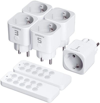 Programmeerbaar Afstandsbedieningsstopcontact - 5 Stopcontacten Met 2 Afstandsbedieningen - 30,5M Bereik - Ideaal Voor Verlichting En Huishoudelijke Apparaten - 2300W - Wit