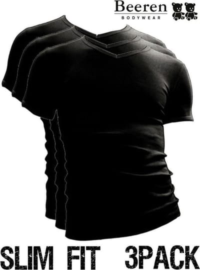 Beeren | T-Shirt | V-Hals | MAAT 4XL | 3-Pack | Zwart | Slim Fit