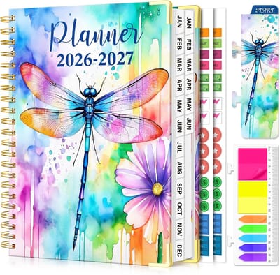 Planner 2026-2027 - Agenda Kalender - Afspraken Plannen - 18 Maanden Overzicht - 9x11.6 Inch - Kleurrijke Libel