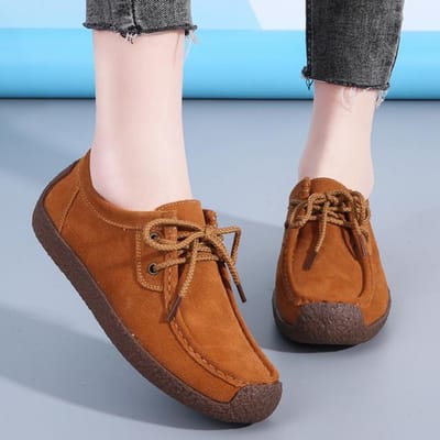 Chaussures décontractées en cuir suédé pour femmes, baskets à lacets, mocassins pour femmes, mocassins de créateur, chaussures pour femmes, chaussures grande taille 37 marron