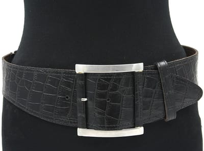 Dames afhangriem zwart kroko - 8 cm breed - Leer - Brede riem - Casual chique - Maat 85