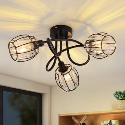 NETTLIFE Opbouwspot - Kristal - met creatief ontwerp - 3-Lichts - wit - L 40cm - met Glazen Lampenkap - E14 Fitting - Moderne Plafondlamp - 350° draaibar Plafondspot - voor Keuken | Hal | Woonkamer - Zonder lamp