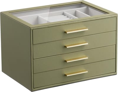 Sieradenkistje 4-laags in groen, perfect voor het opbergen van sieraden en accessoires, stijlvol en praktisch