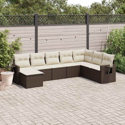 vidaXL - 8-delige - Loungeset - met - kussens - poly - rattan - bruin