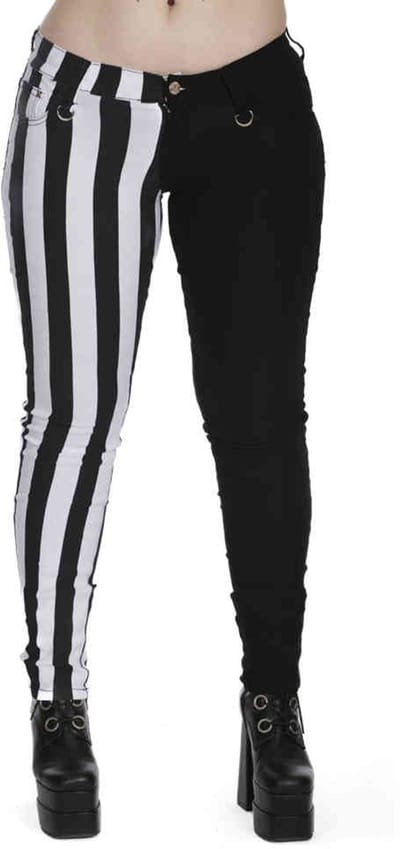 Banned - Half Black Half Striped Skinny fit broek - 2XL - Wit/Zwart
