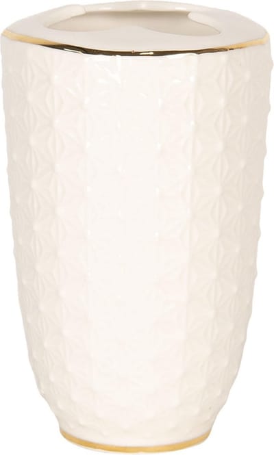 Clayre & Eef Tandenborstelhouder 7x12 cm Wit Goudkleurig Keramiek