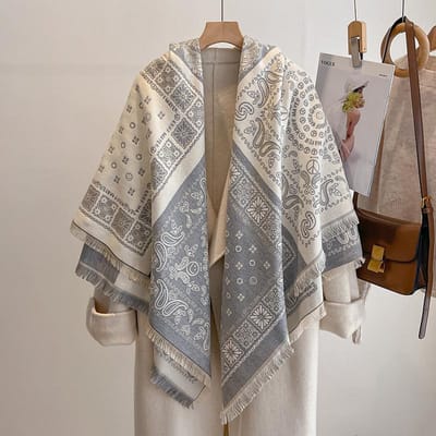 Luxe Winter Kasjmier Sjaal Voor Dames - Retro Bedrukt Sjaal Met Kwastjes, Warm Pashmina Wikkel & Bandana Poncho gray