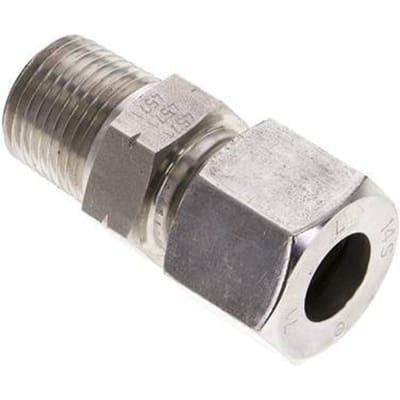 1/2'' NPT Buitendraad x 14S RVS Rechte Snijring Koppeling 630 Bar DIN 2353 - FL2S-MC-ST-012N-14-S