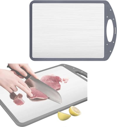 Dubbelzijdige Roestvrijstalen Snijplank - Easy Grip Handvat - 10" bij 15" - Gemakkelijk schoon te maken