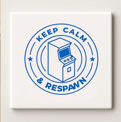 Keep Calm & Respawn Keramische Tegel 15x15cm – Coole Gamer Quote Ontwerp – Perfect Cadeau voor Gamers, Slaapkamer of Kantoor Decoratie