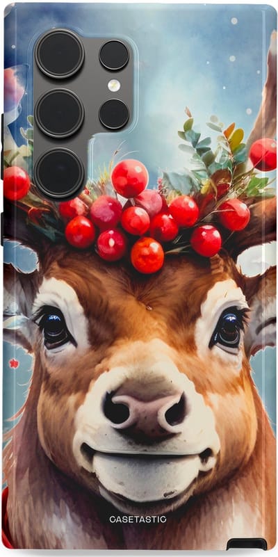 Casetastic hoesje geschikt voor Samsung Galaxy S24 Ultra - Dubbellaagse bescherming - Rudolph het Kerst Rendier - Fashion Case - Zilver Taupe Donkergrijs Perzik