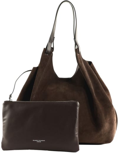 GIANNI CHIARINI Leren shopper schoudertas Dua Shopping Bag Moka donkerbruin