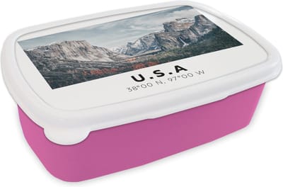 Broodtrommel Roze - Lunchbox - Brooddoos - Yosemite - Amerika - Wyoming - 18x12x6 cm - Kinderen - Meisje