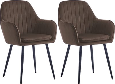 Colenis® - Lavinia Eetkamerstoel - Set Van 2 - Bruin - Fluweel - Velvet - Industrieel - Met armleuning