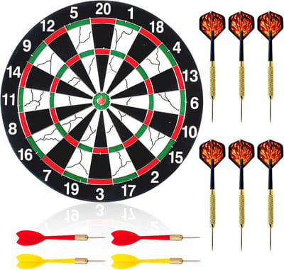 Dartbord Set met 10 Darts - Professionele Dartbord - 30 x 30 cm - Stalen Dartbord - Kurk - Classic Dartborden - Dartsport en Spelletjes