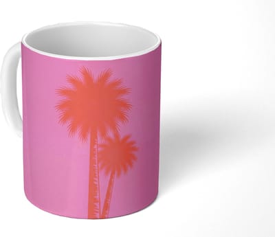 Mok - Koffiemok - Palmbomen - Modern - Roze - Mokken - 350 ML - Beker - Koffiemokken - Theemok